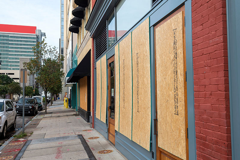 Boarded Up Windows for Building Restoration